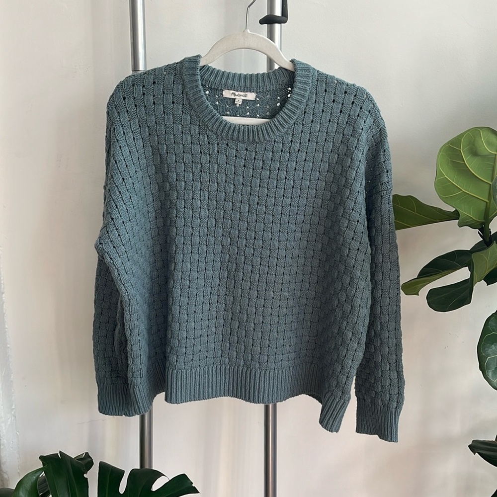 Madewell blue woven knit sweater size medium